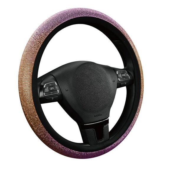 Auto Drive Bling Diamond Steering Wheel Cover, Sparkly Crystal Grip, Universal Fit for Cars,SUVs Pink Orange