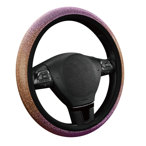Auto Drive Bling Diamond Steering Wheel Cover, Sparkly Crystal Grip, Universal Fit for Cars,SUVs Pink Orange