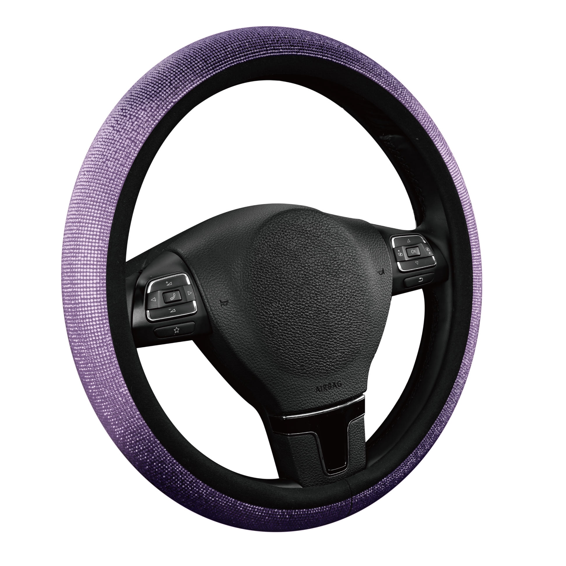 Auto Drive Bling Diamond Steering Wheel Cover, Sparkly Crystal Grip, Universal Fit for Cars,SUVs Dark Purple