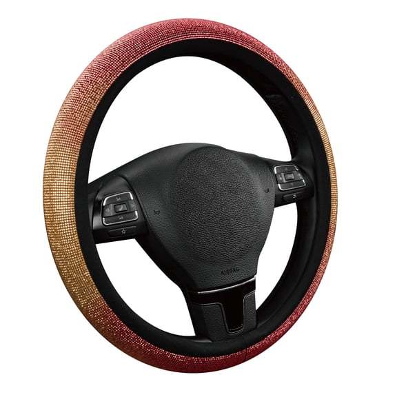 Auto Drive Bling Diamond Steering Wheel Cover, Sparkly Crystal Grip, Universal Fit for Cars,SUVs Orange Red