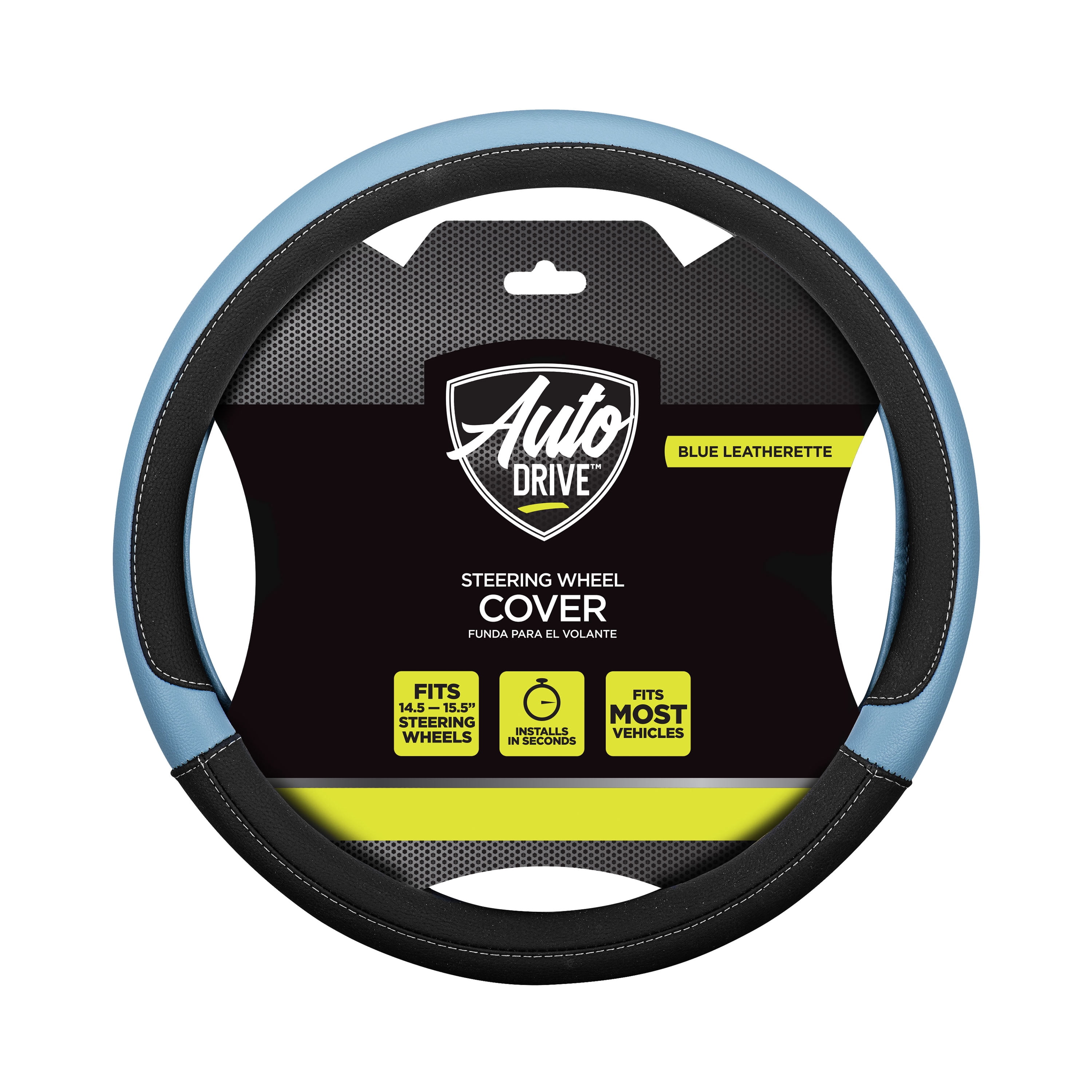 Auto Drive Faux Leather Steering Wheel Cover, Multiple Colors, Blue Black