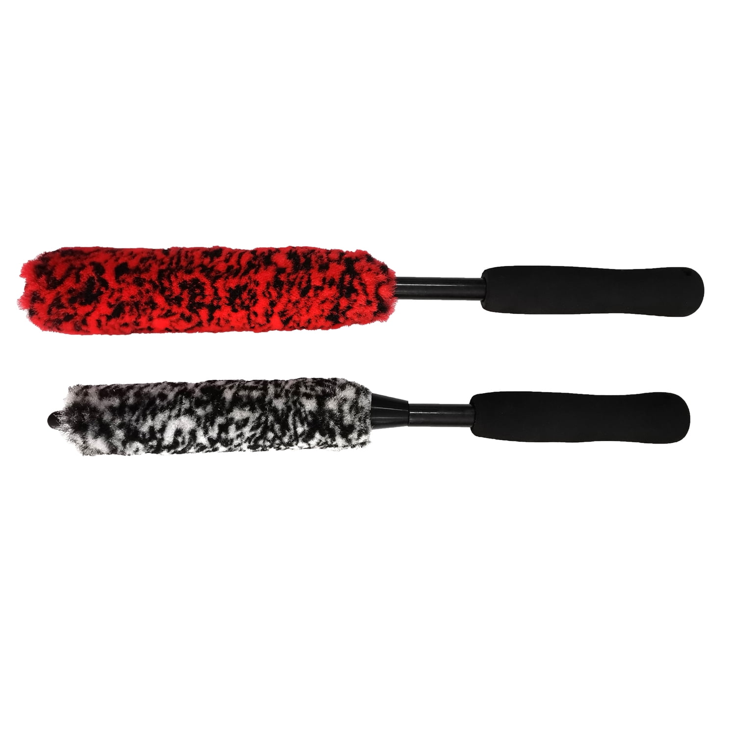 Auto Drive Brand 2 Pack Wooly Material Wheel Brush for Car Cleaning (Red & Black)