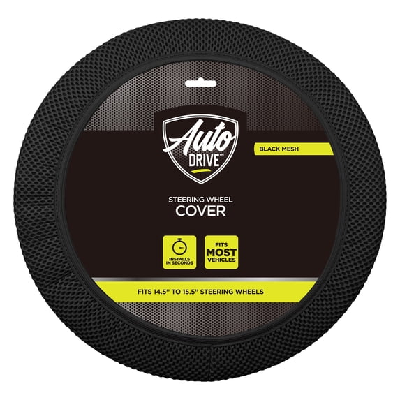 Auto Drive Breathable Mesh Steering Wheel Cover, Universal Fit, Black