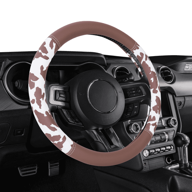 Auto Drive Brown Cow Print Steering Wheel Cover, Universal Fit, 1 Count ...