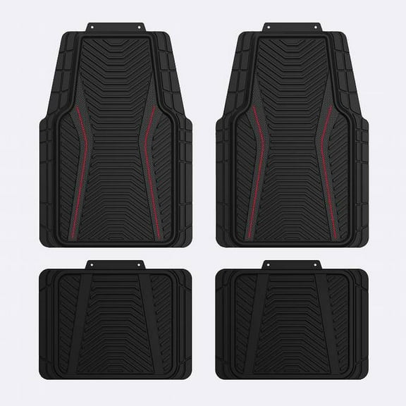 Auto Drive 4Piece Rubber Car Floor Mats Carbon Fiber Black - Universal Fit, 24WM17