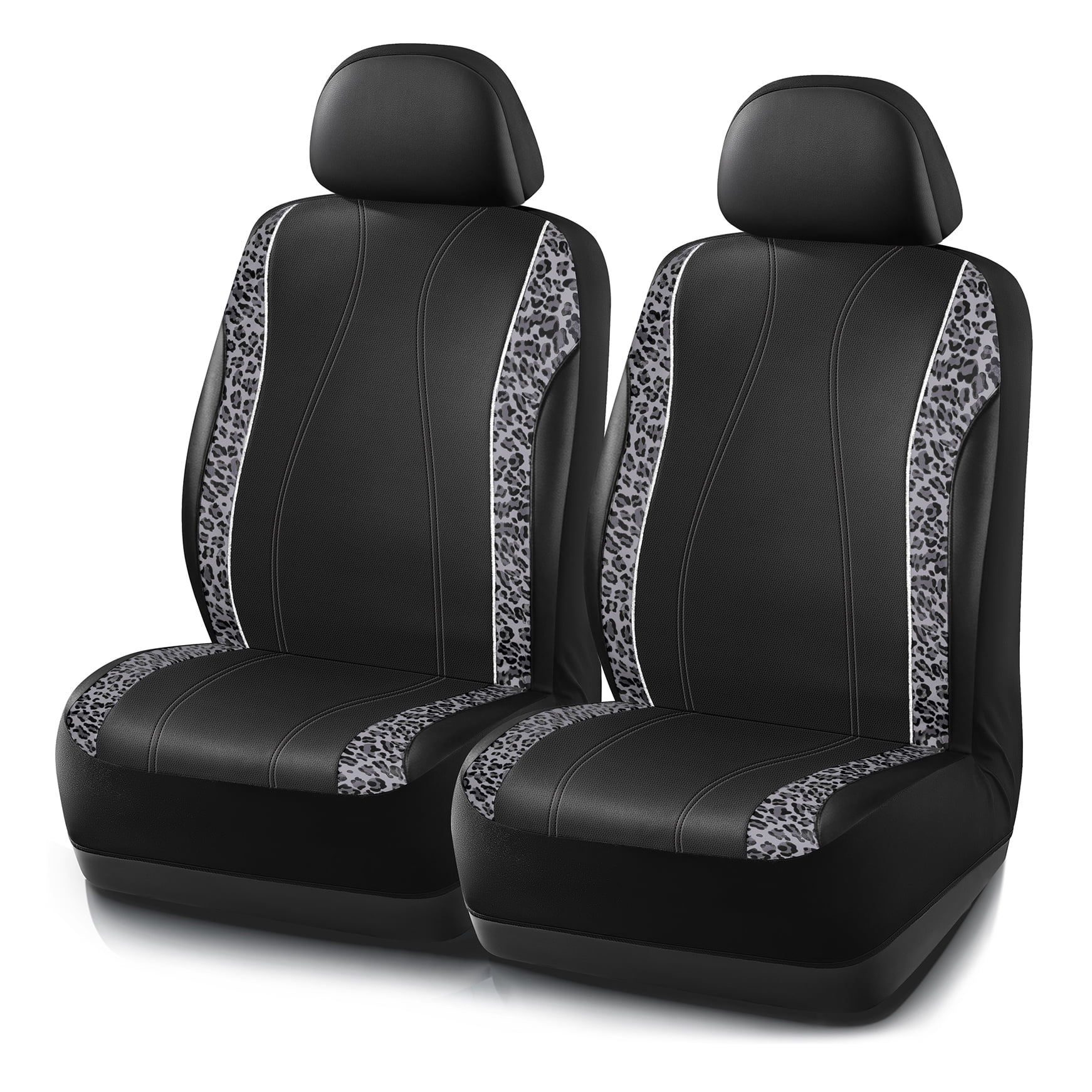 Auto Drive Car Seat Covers , Fashion Seat Covers,Leopard Print & Rhinestone Trim Front Seat Covers, Universal Fit, Airbag Compatible for Cars, SUVs and Trucks,Black