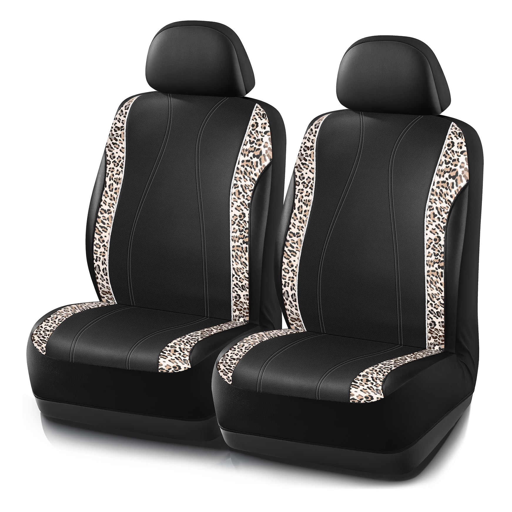 Auto Drive Car Seat Covers , Fashion Seat Covers,Leopard Print & Rhinestone Trim Front Seat Covers, Universal Fit, Airbag Compatible for Cars, SUVs and Trucks,Brown