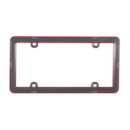 Auto Drive Carbon Fiber Automotive License Plate Frame, Red and Black