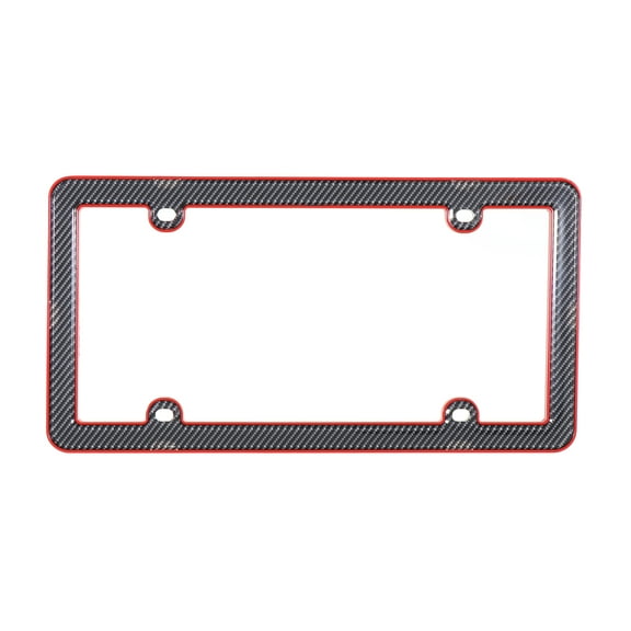 Auto Drive Carbon Fiber Automotive License Plate Frame, Red and Black