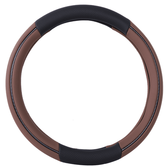 Auto Drive Brown Faux Leather Steering Wheel Cover, Universal Fit, Set of 1