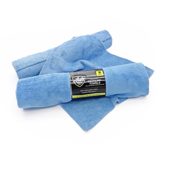 Auto Drive Coral Fleece Multi-Purpose Microfiber Towel, Cleaning, Detailing, 8 Count, Blue & Yellow