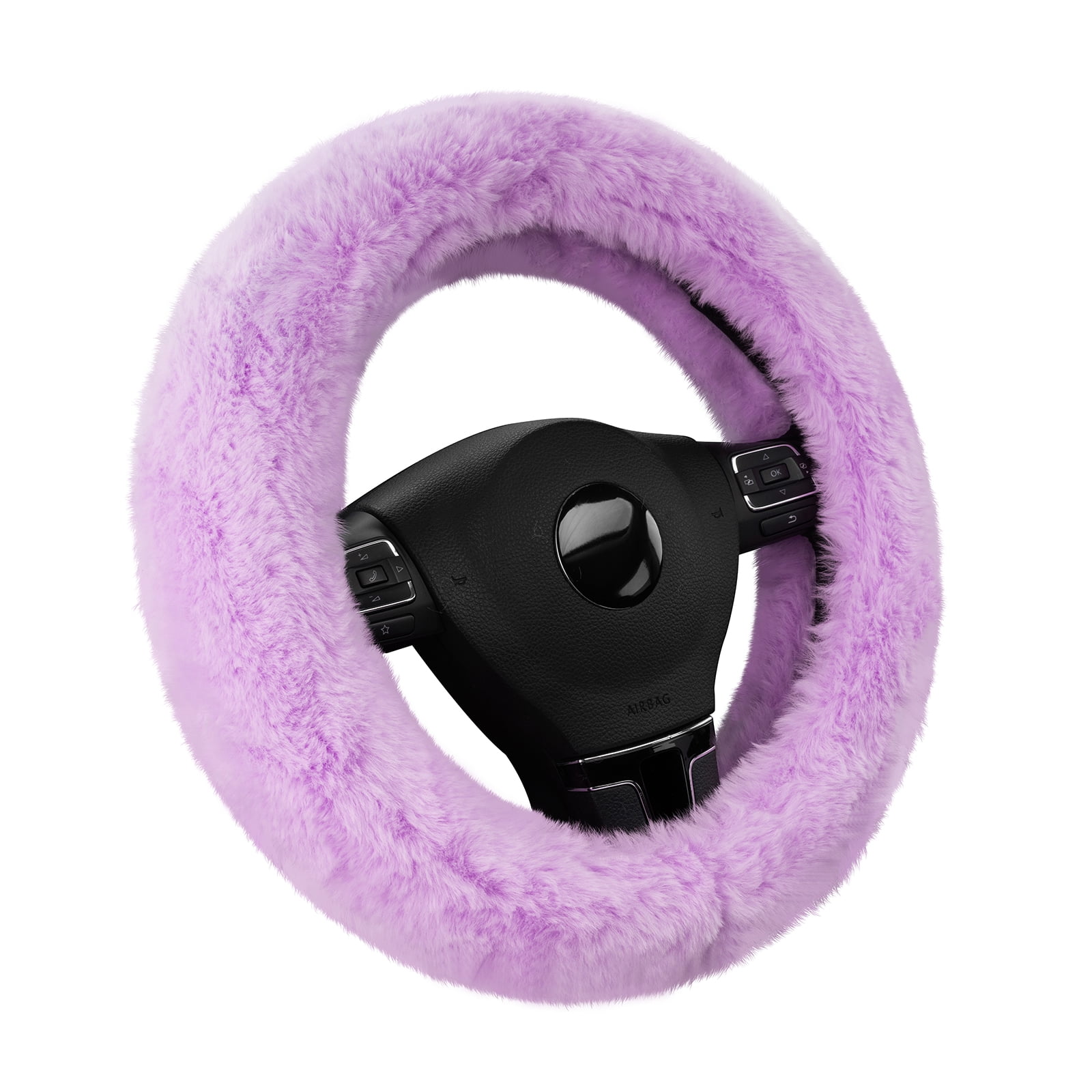 Auto Drive Fuzzy Steering Wheel Cover, Soft Plush Faux Fur Steering Wheel Cover, Cozy Warm Steering Wheel Cover Non-Slip, Universal Fit for Cars SUV Truck, Fits 14.5"–15",Purple