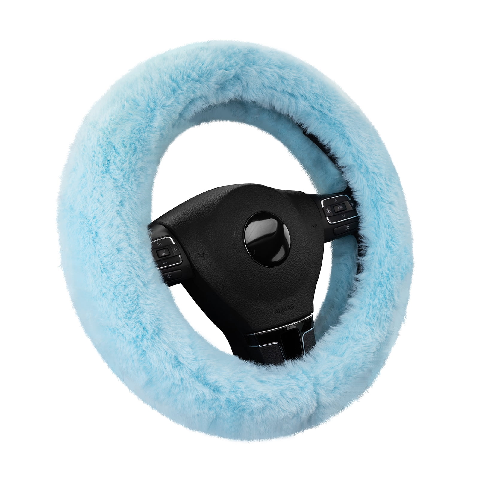 Auto Drive Fuzzy Steering Wheel Cover, Soft Plush Faux Fur Steering Wheel Cover, Cozy Warm Steering Wheel Cover Non-Slip, Universal Fit for Cars SUV Truck, Fits 14.5"–15",Blue
