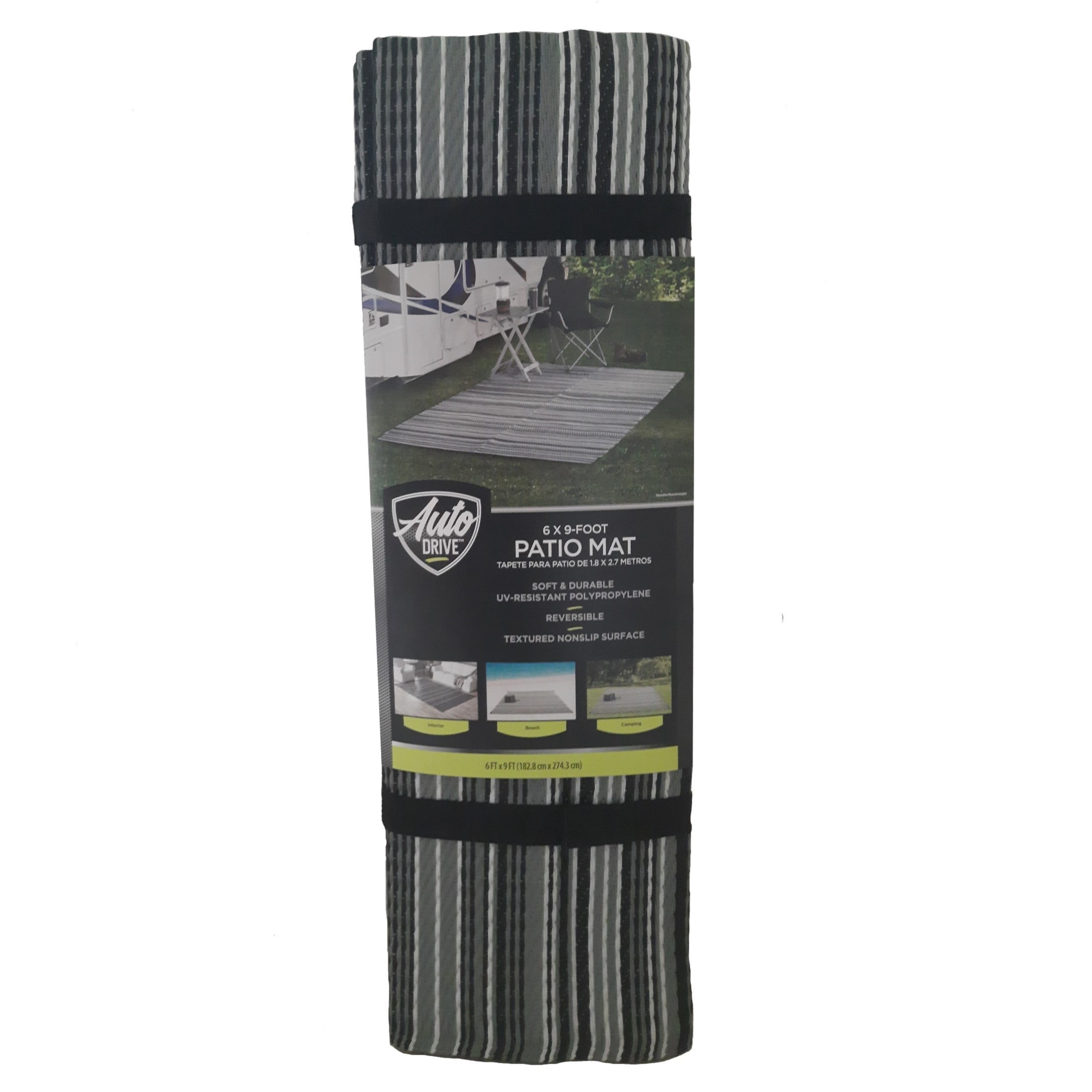 Auto Drive Gray 6x9ft Reversible RV Patio Mat, Good for RV Patios and