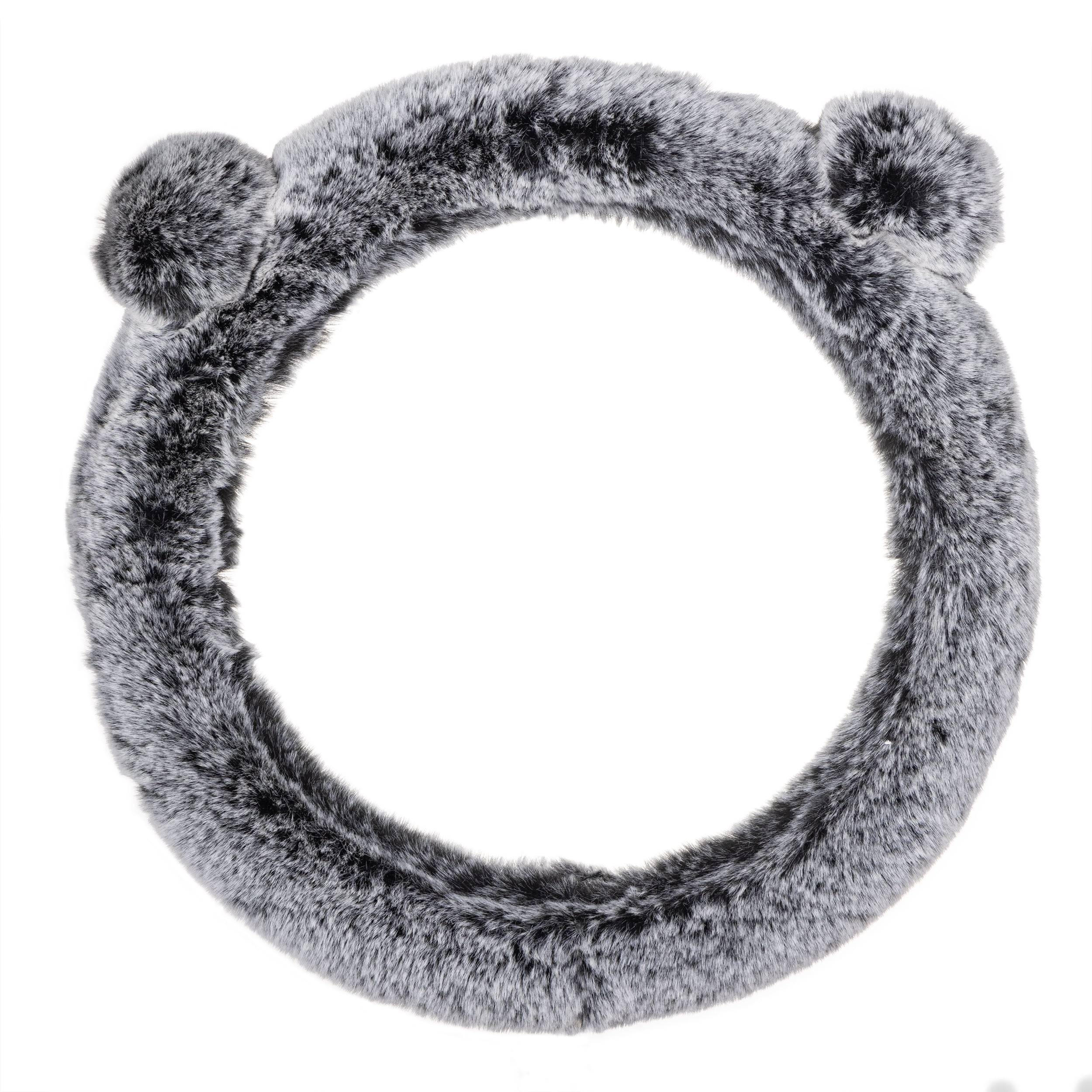 Auto Drive Gray Fluffy Pom-Pom Ears Steering Wheel Cover
