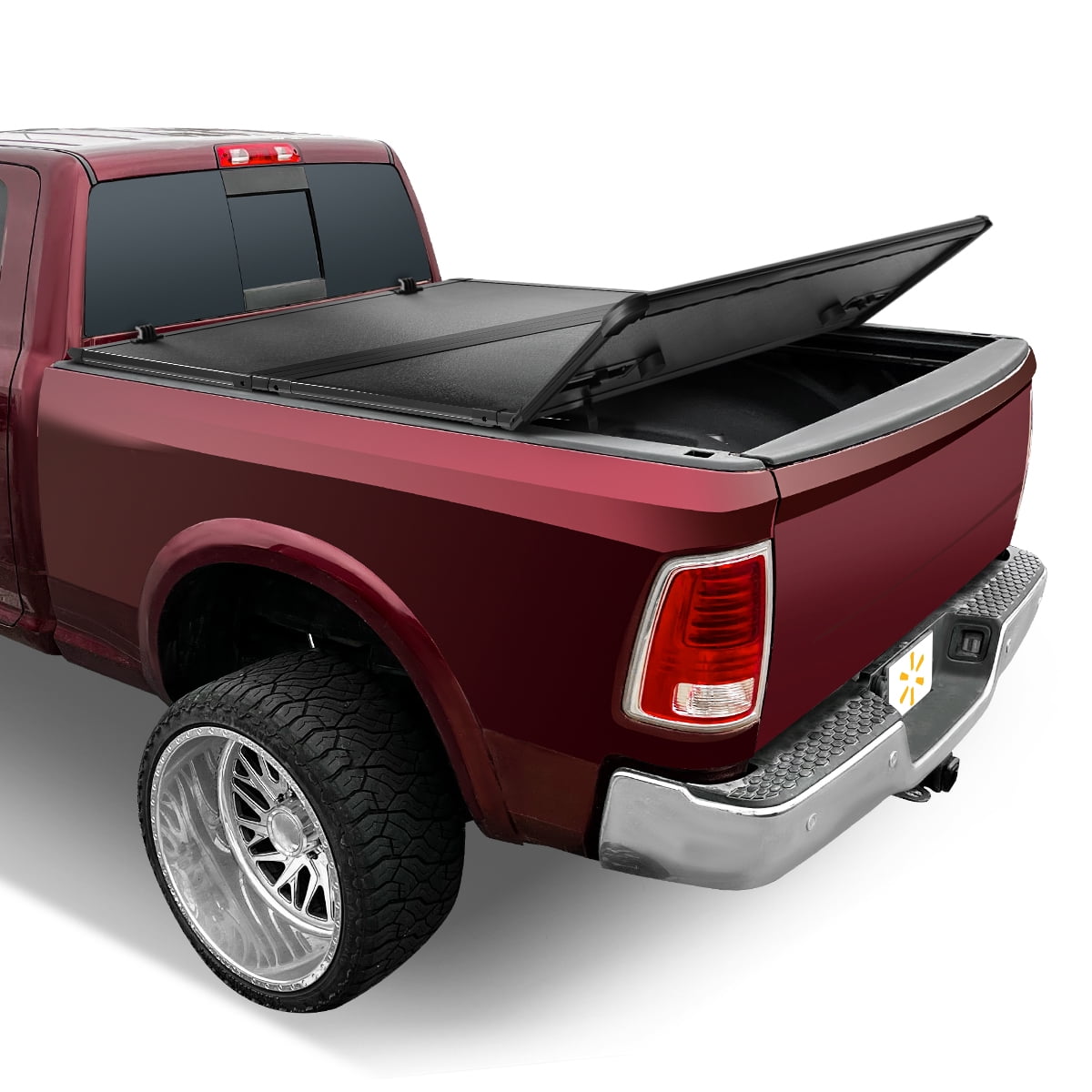 Auto Drive WMT-TRIHARD-028 Hard Folding Truck Tonneau Cover, Vinyl Black, Water-Resistant Heavy-Duty, 6.5 ft Bed 78" L x 29" W, 1 Piece