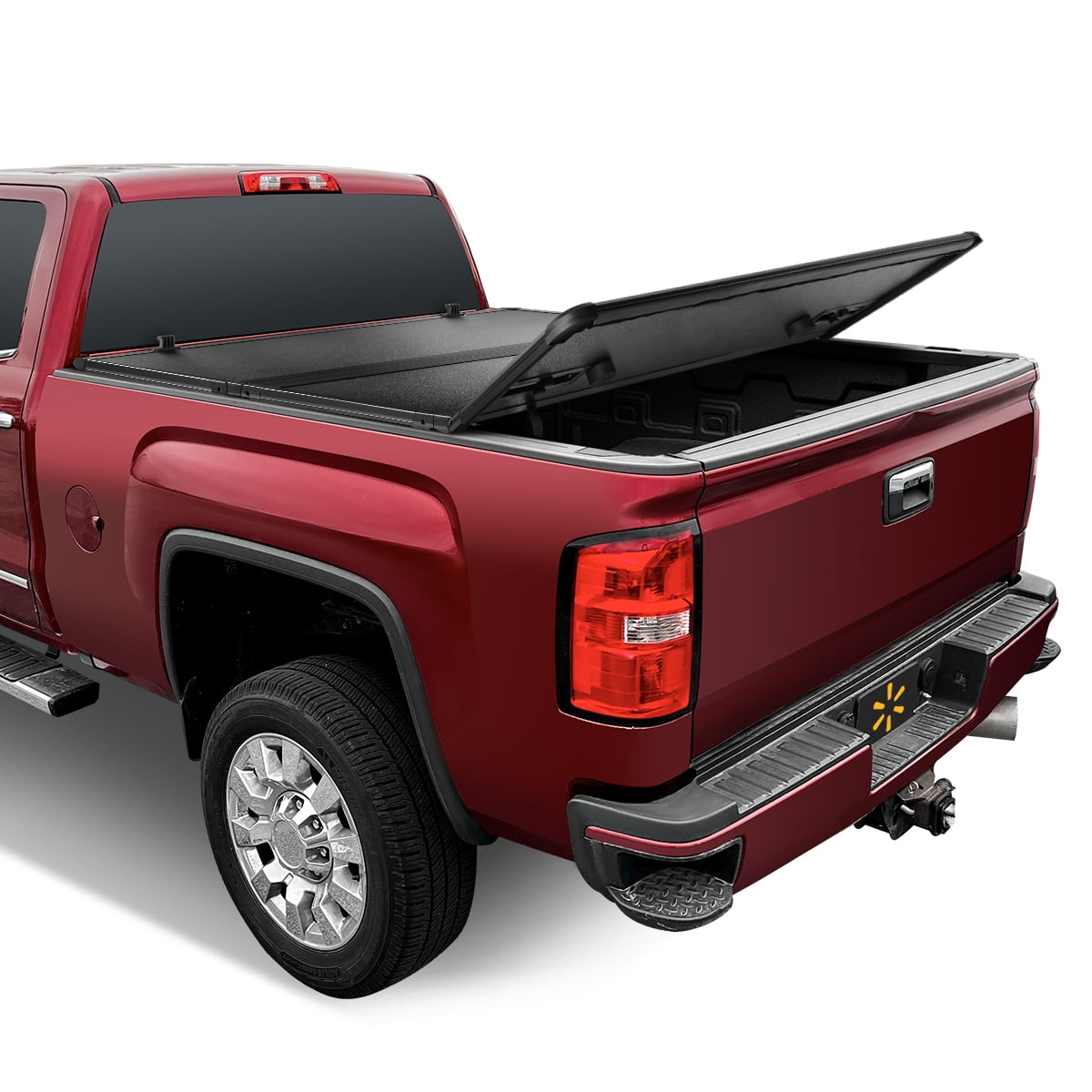 Auto Drive WMT-TRIHARD-037 Hard Folding Truck Tonneau Cover, Black, Heavy-Duty, 8Ft Bed 96" L x 37" W, 1 Piece