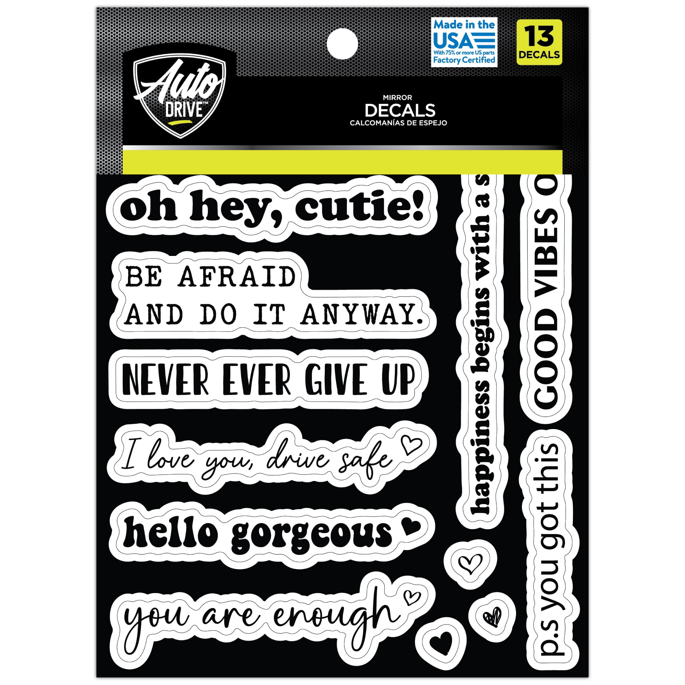 Auto Drive Inspirational Vinyl Mirror Decals, 13-Piece Set