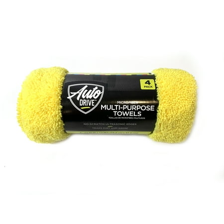 Auto Drive Microfiber Multi-Purpose Cleaning Towels 4 Pack, Yellow