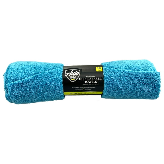 Auto Drive Microfiber Multi-Purpose Cleaning Towels 10 Pack, Blue