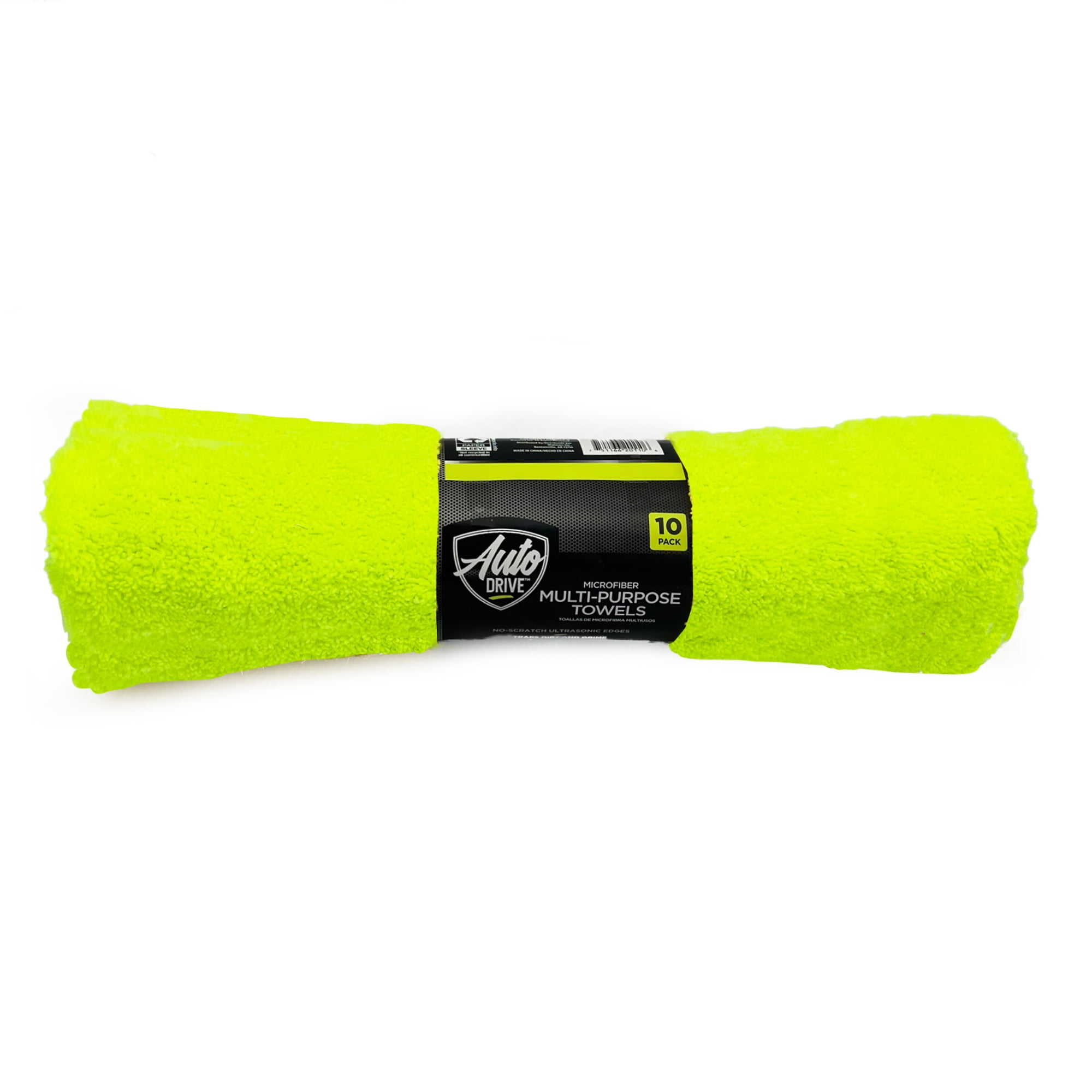 Auto Drive Microfiber Multi-Purpose Cleaning Towels 10 Pack, Neon Yellow