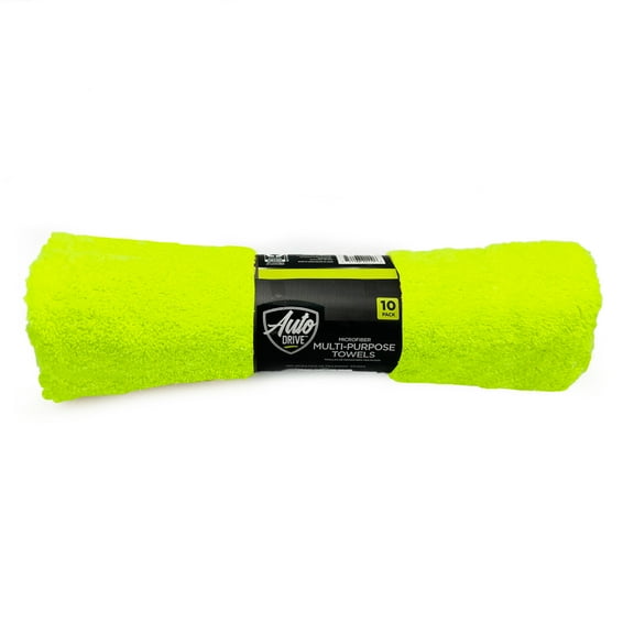 Auto Drive Microfiber Multi-Purpose Cleaning Towels 10 Pack, Neon Yellow