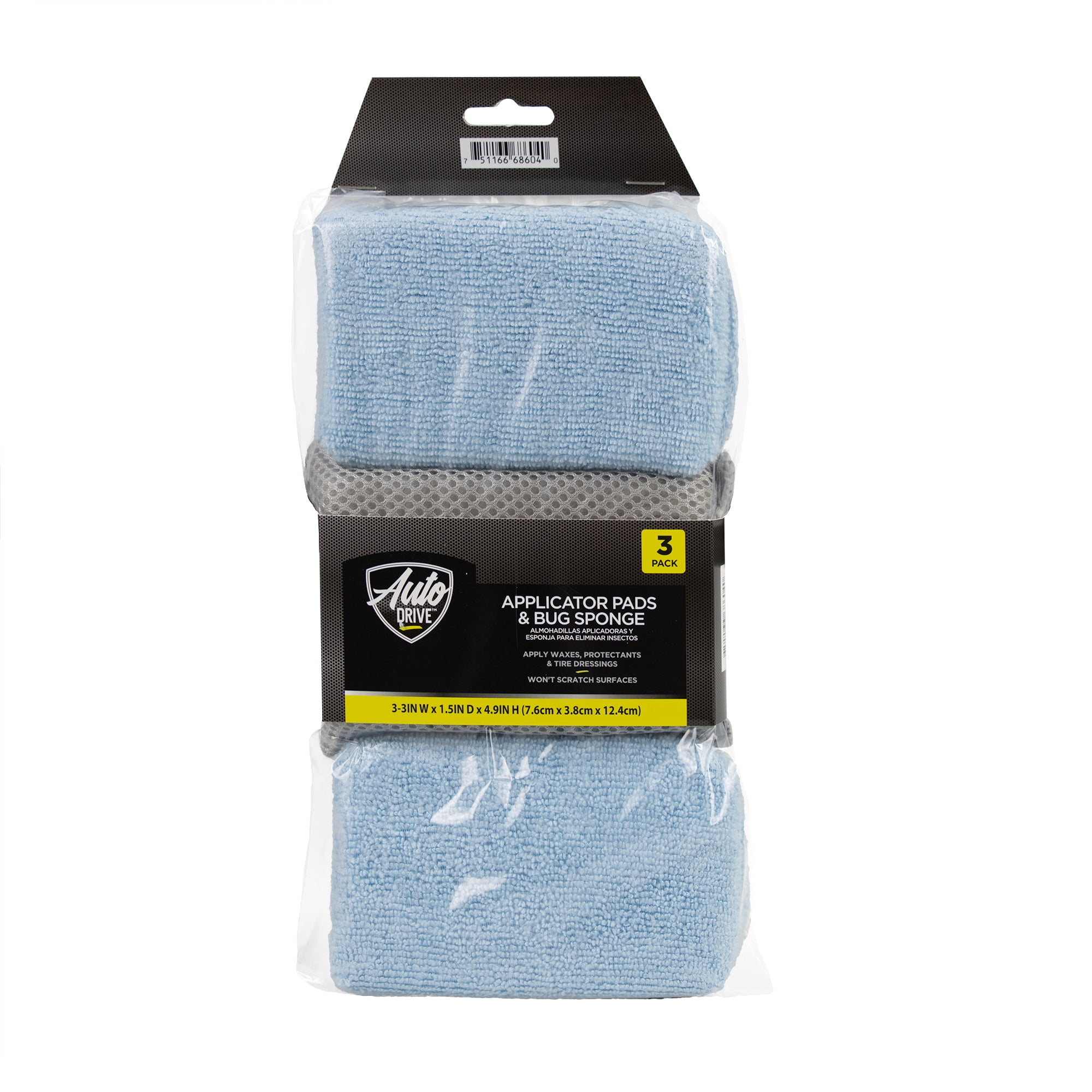 Auto Drive Microfiber Wax & Polish Applicator Pads & Bug Sponge 3 Pack
