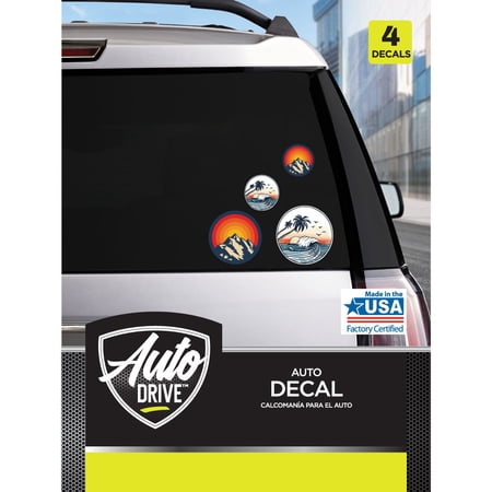 Auto Drive Mountain & Riptide Automotive Decals & Stickers, 2" & 3.5", 4 Count