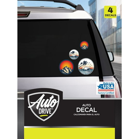 Auto Drive Mountain & Riptide Automotive Decals & Stickers, 2" & 3.5", 4 Count