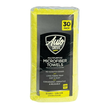 Auto Drive 14" x 14" Multipurpose Microfiber Towels, Multicolor, 30 Pack