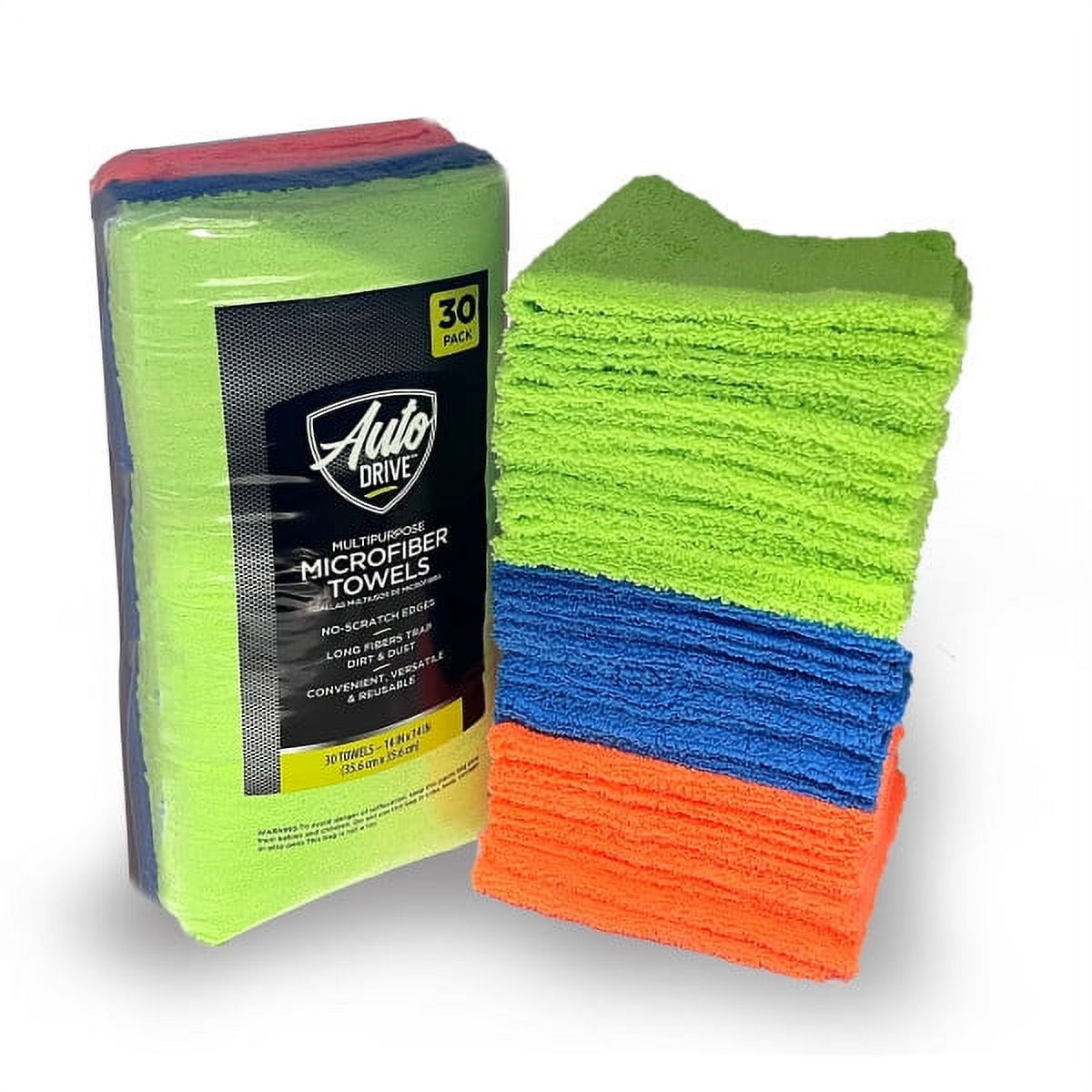 Auto Drive Multipurpose Microfiber Towels, Multicolor, 30 Count 