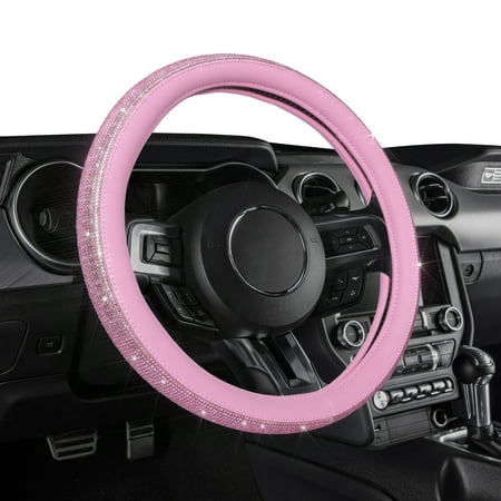 Auto Drive Pink Crystal, Universal Fit Steering Wheel Cover, PU leather