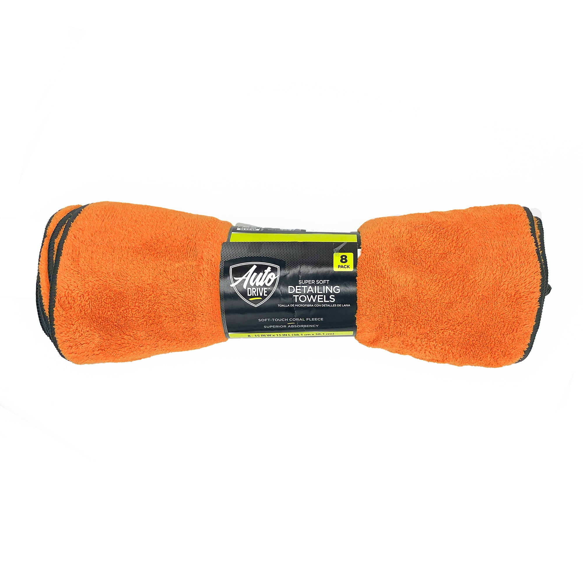 Auto Drive Plush Microfiber Detailing Towels, 8 Pack, Orange