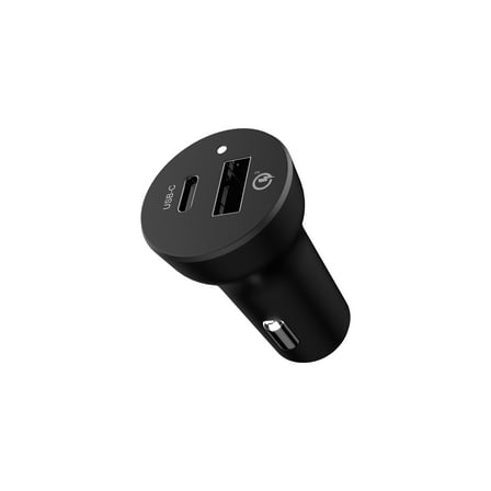 Auto Drive Quick Charge 3.0 USB Black Car Charger, 18W USB-A and 18W Type C Charging Ports
