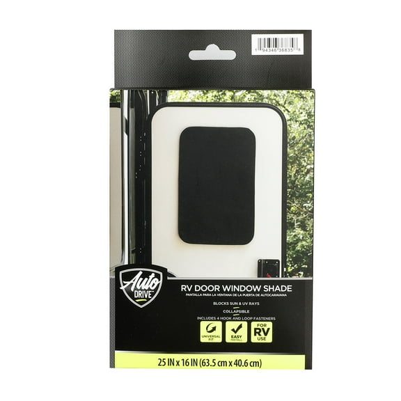 Auto Drive RV Door Window Shade, Universal, Collapsible, Polyester, Black