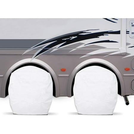 Auto Drive RV Wheel Covers - Set of 2 - White with Felt