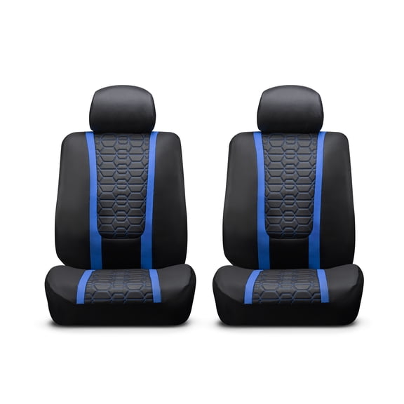 Auto Drive Racing Blue Faux Leather Car Seat Cover 2 Pack, Universal Fit