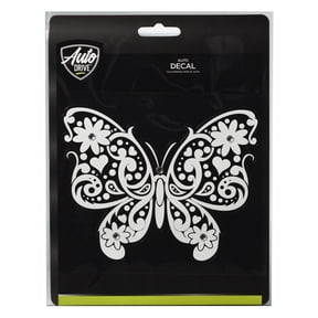 Auto Drive Rhinestone Butterfly Vinyl Vehicle Decal, White, 5.75” x 4.75”
