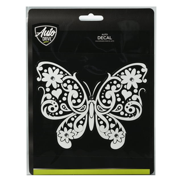 Auto Drive Rhinestone Butterfly Vinyl Vehicle Decal, White, 5.75” x 4.