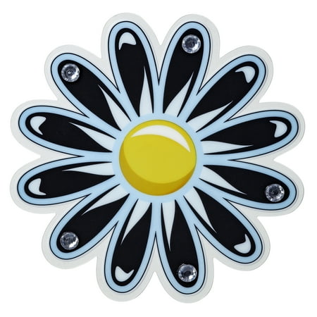 Auto Drive Rhinestone Flower Vinyl Car Sticker Decal, Blue, Black, 4.5” x 4.5”, 1 Pc