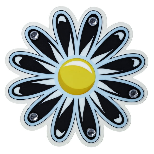 Auto Drive Rhinestone Flower Vinyl Car Sticker Decal, Blue, Black, 4.5