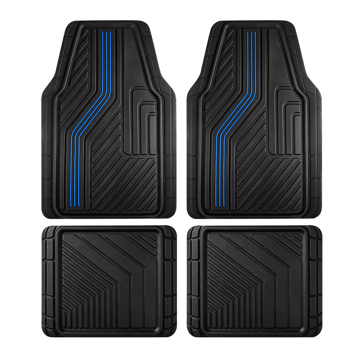 Auto Drive Rubber Car Floor Mats, Decorative Insert Trim Floor Mats Set, All Weather Automotive Floor Mats, Easy-Clean, Anti-Slip Backing for Cars, SUVs, Trucks, and Vans 3 Piece Blue