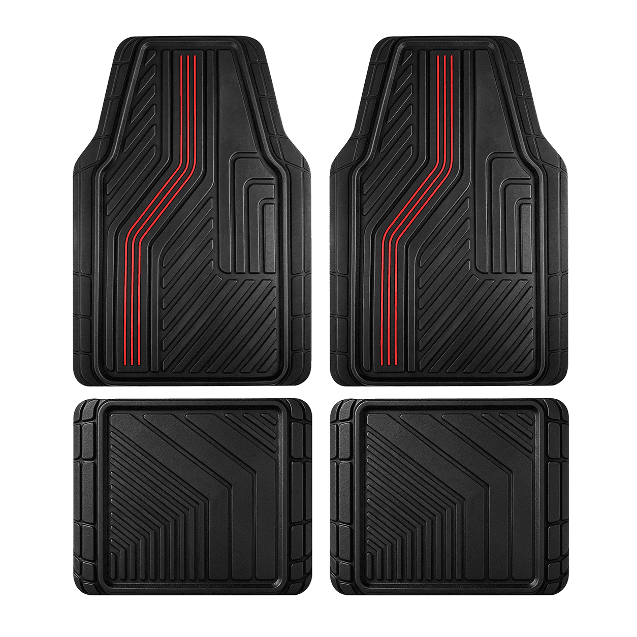 Auto Drive Automotive Floor Mats, Red, 3-Piece Rubber Set with Decorative Trim and Anti-Slip Backing
