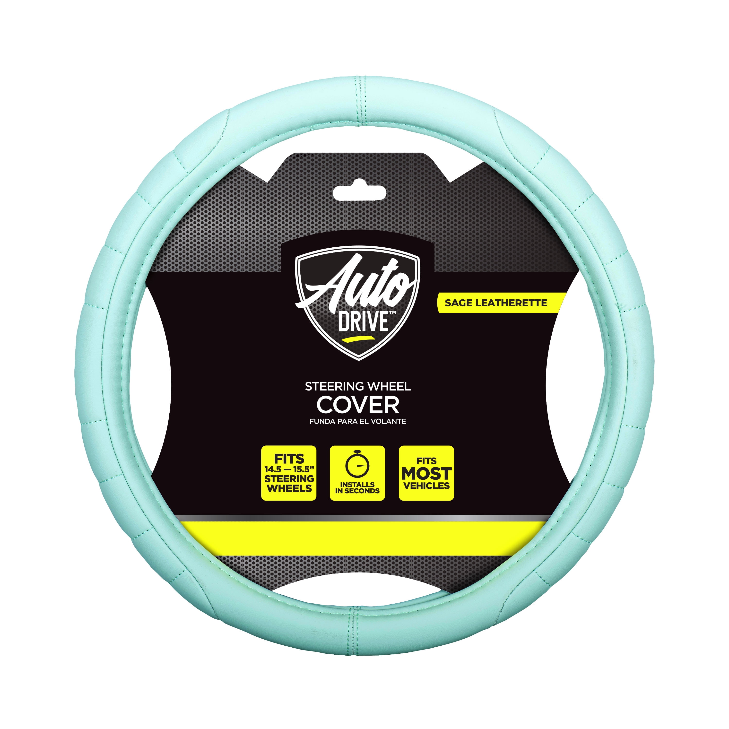 Auto Drive Faux Leather Steering Wheel Cover, Multiple Colors, Sage Green