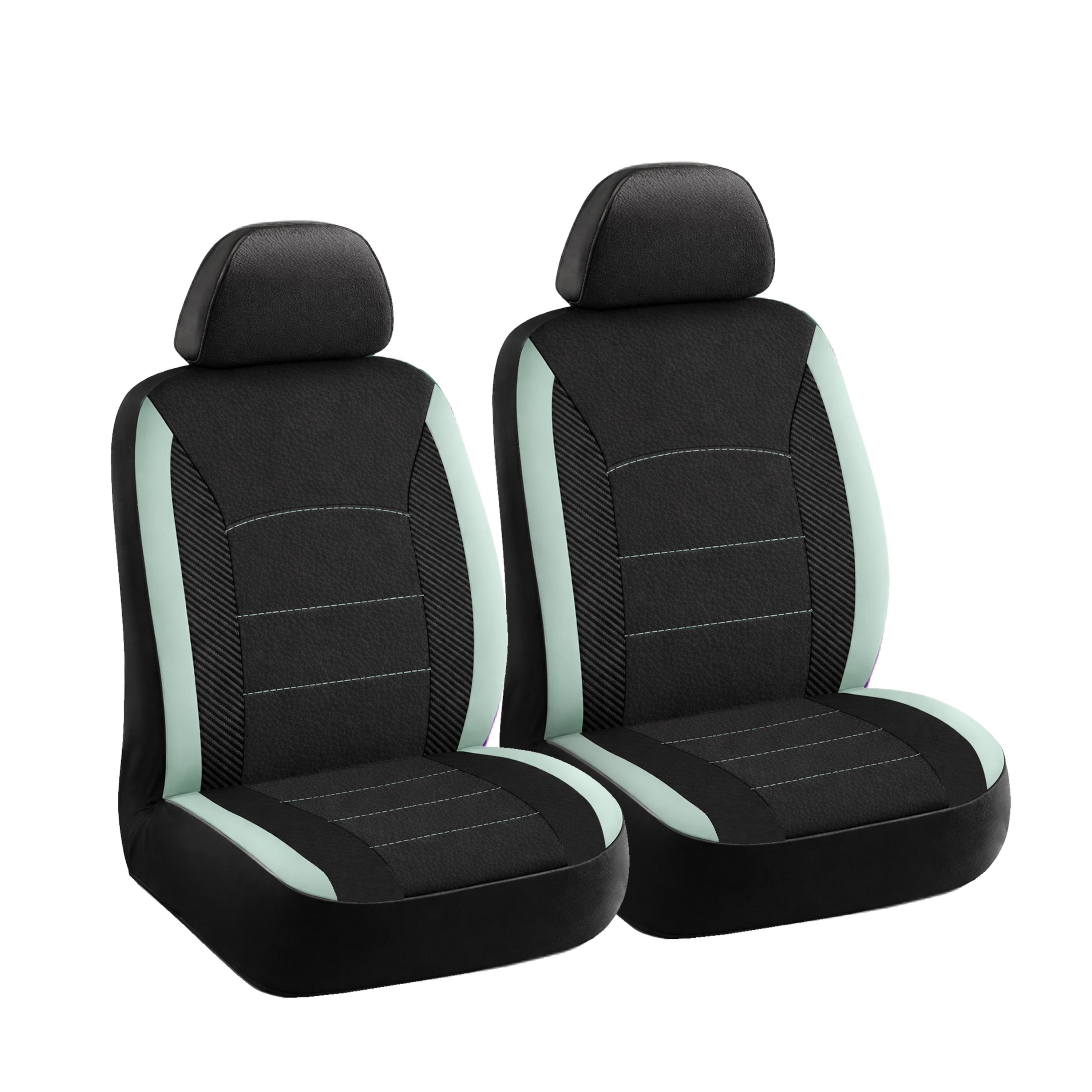 Auto Drive Seat Covers 2 Pack, Sport Front Seat Faux Leather Fits Cars SUV CUV, Black Green