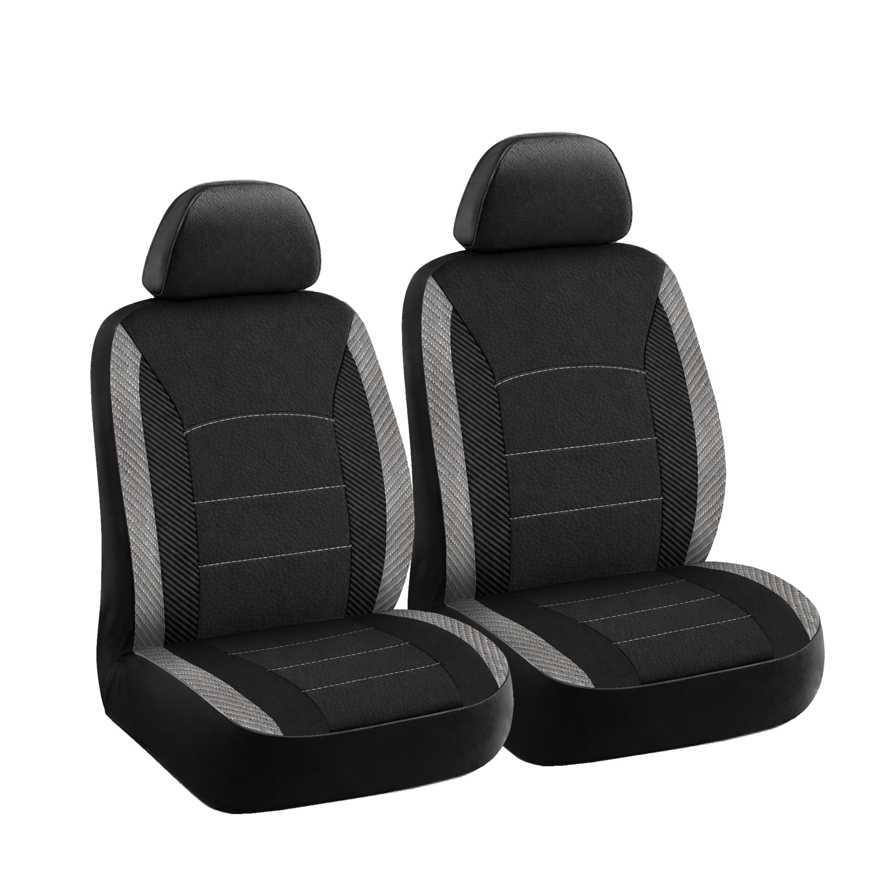 Auto Drive Front Bucket Seat Covers, 2-Piece Set, Faux Leather, Universal Fit for Cars, SUVs & CUVs, Black/Grey Carbon Fiber