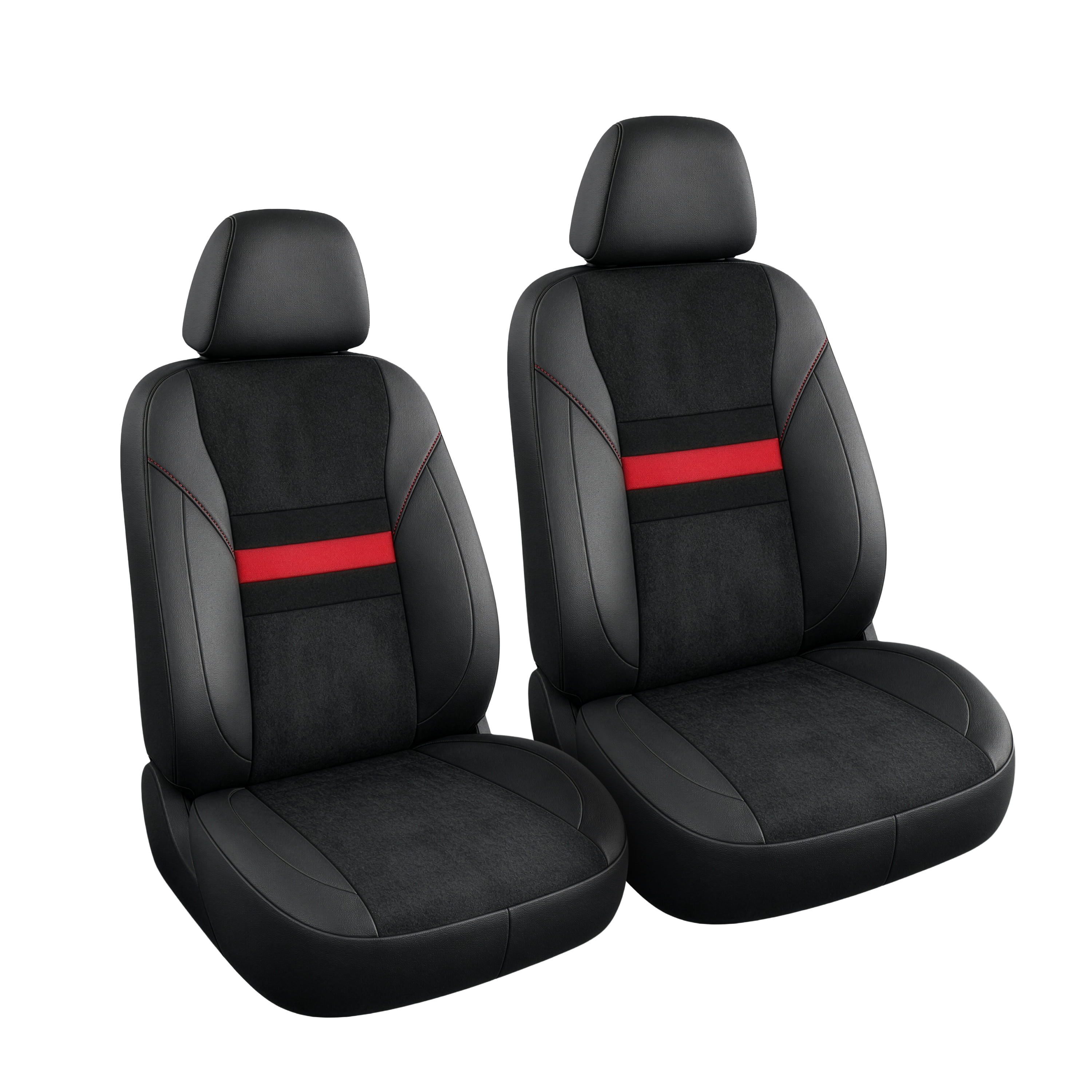Auto Drive Seat Covers 2 Pack, Sport Front Seat Faux Leather Suede for Cars, SUVs, CUVs - Black Red Stripe