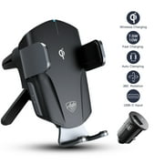 Auto Drive Silver Vent Mount Wireless Charger, Auto-Clamping, Compatible with Qi-Enabled Phones