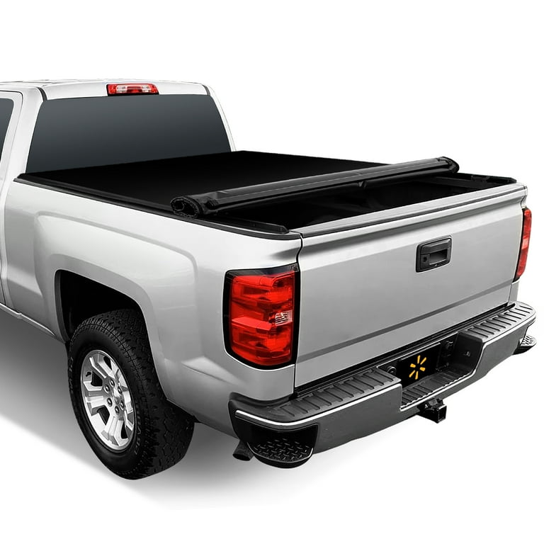 MotorBox Black Flag Tonneau Cover Soft Roll-up Truck Bed Protector All Weather Retractable For Chevrolet Chevy Silverado 1500 2019-2024 And GMC Sierra 1500 19-24 Short Bed 5.8 Ft