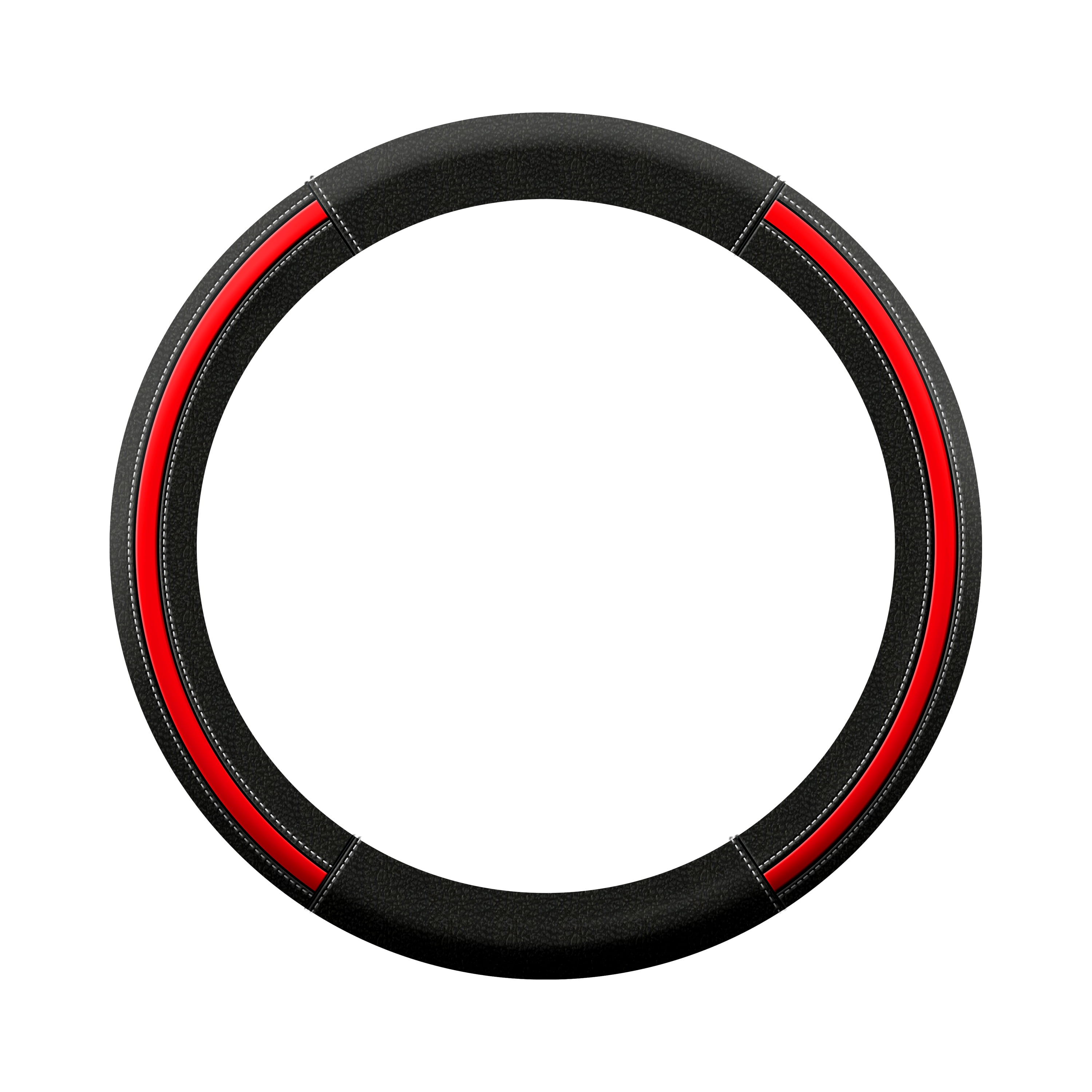Auto Drive Sport Steering Wheel Cover Faux Leather, Universal Fit, Black Red